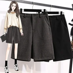Woolen Shorts Women Autumn Winter Straight Retro Basic Cozy Feminine Elegant Ladies Ins High Waist Casual All-match Korean S-5XL