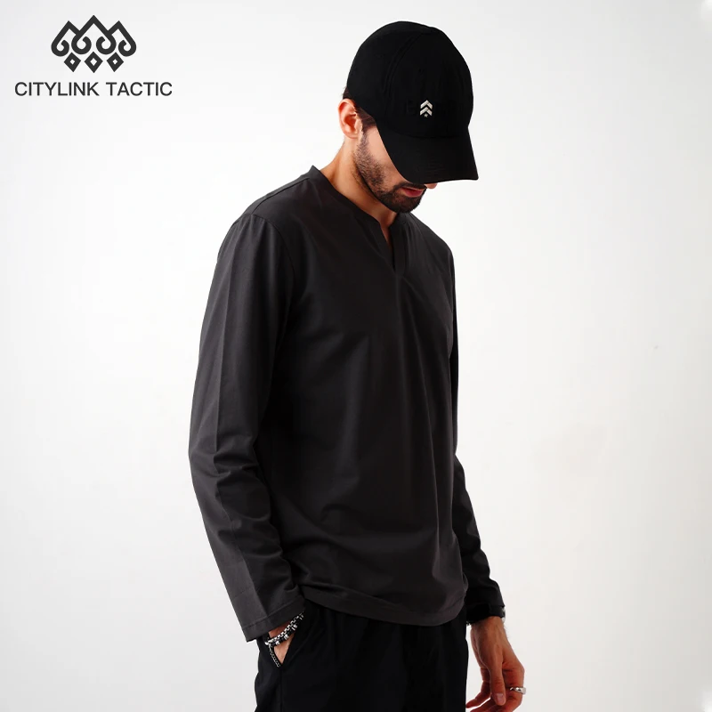 

32 Count Cotton Spring V-neck Casual Pullover Long Sleeved T-shirt