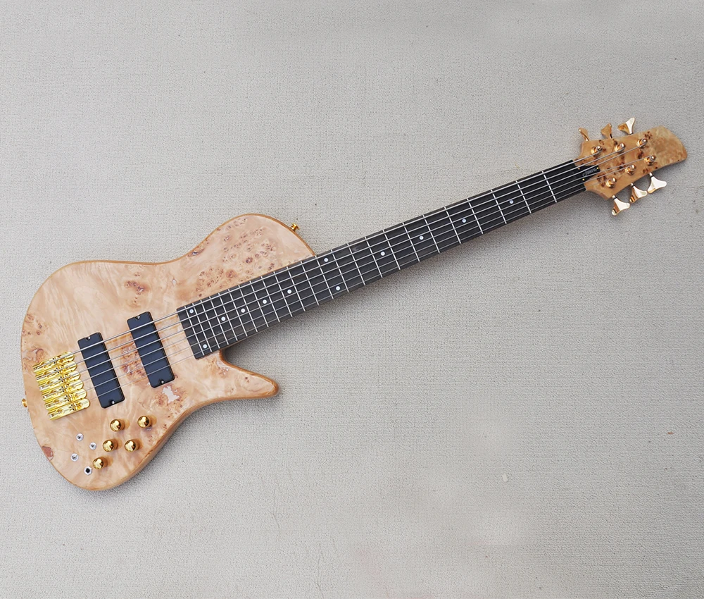 

6 Strings Neck-thru-body Electric Bass Guitar with Burl Maple Veneer,24 Frets,Rosewood Fretboard