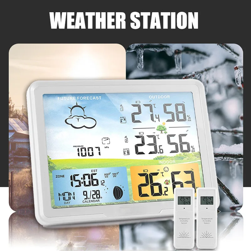 Newentor Estación meteorológica inalámbrica para interiores y exteriores,  termómetro meteorológico con reloj atómico, monitor de temperatura y  humedad