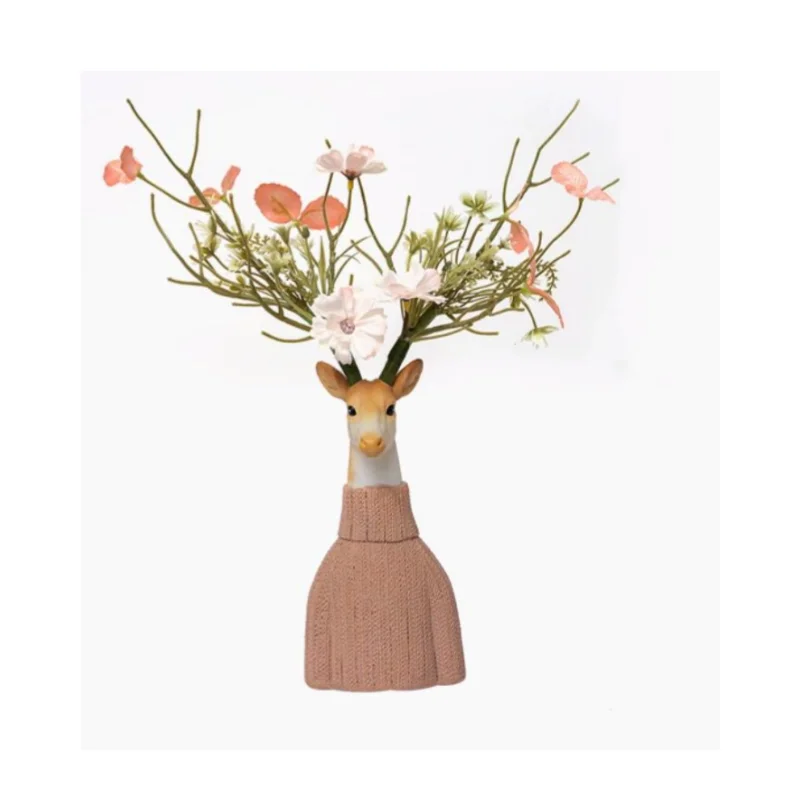 Resin Handicraft Cartoon Deer Flower Vase Floral Arrangement Accessories Artificial Animal Sculpture Home Decoration Accessories 6