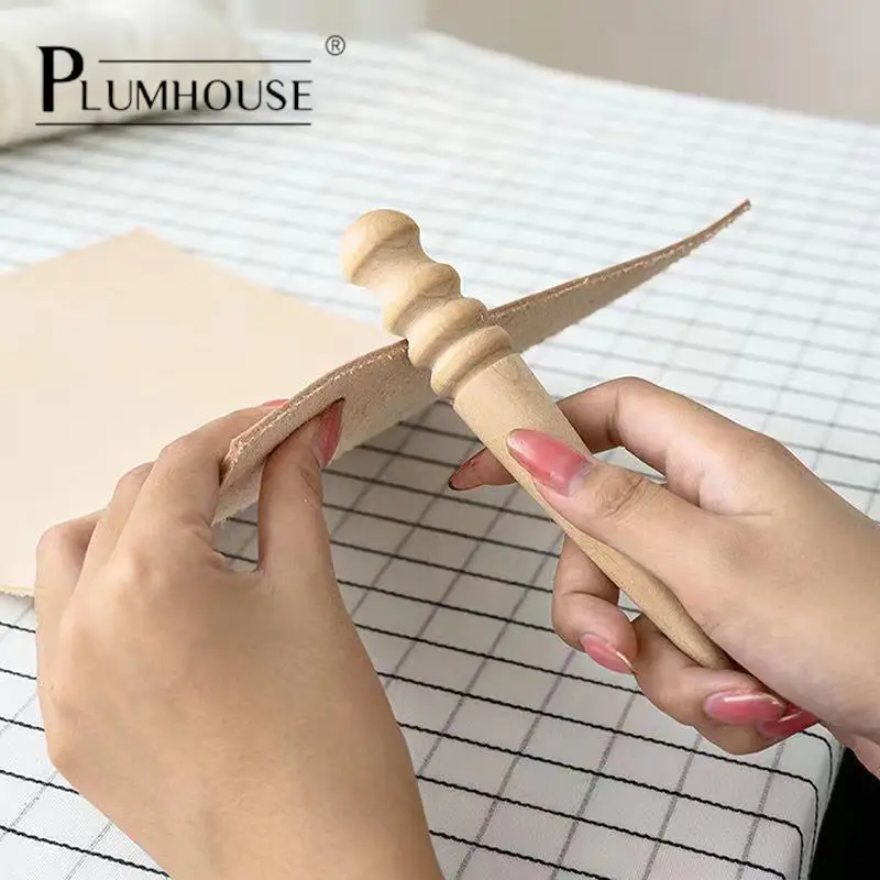 

1pc Wood Slicker Wood Leather Solid Wood Round Burnishing Edge for Handmade Polished Edge Leather Craft Working Tool Craft Kit