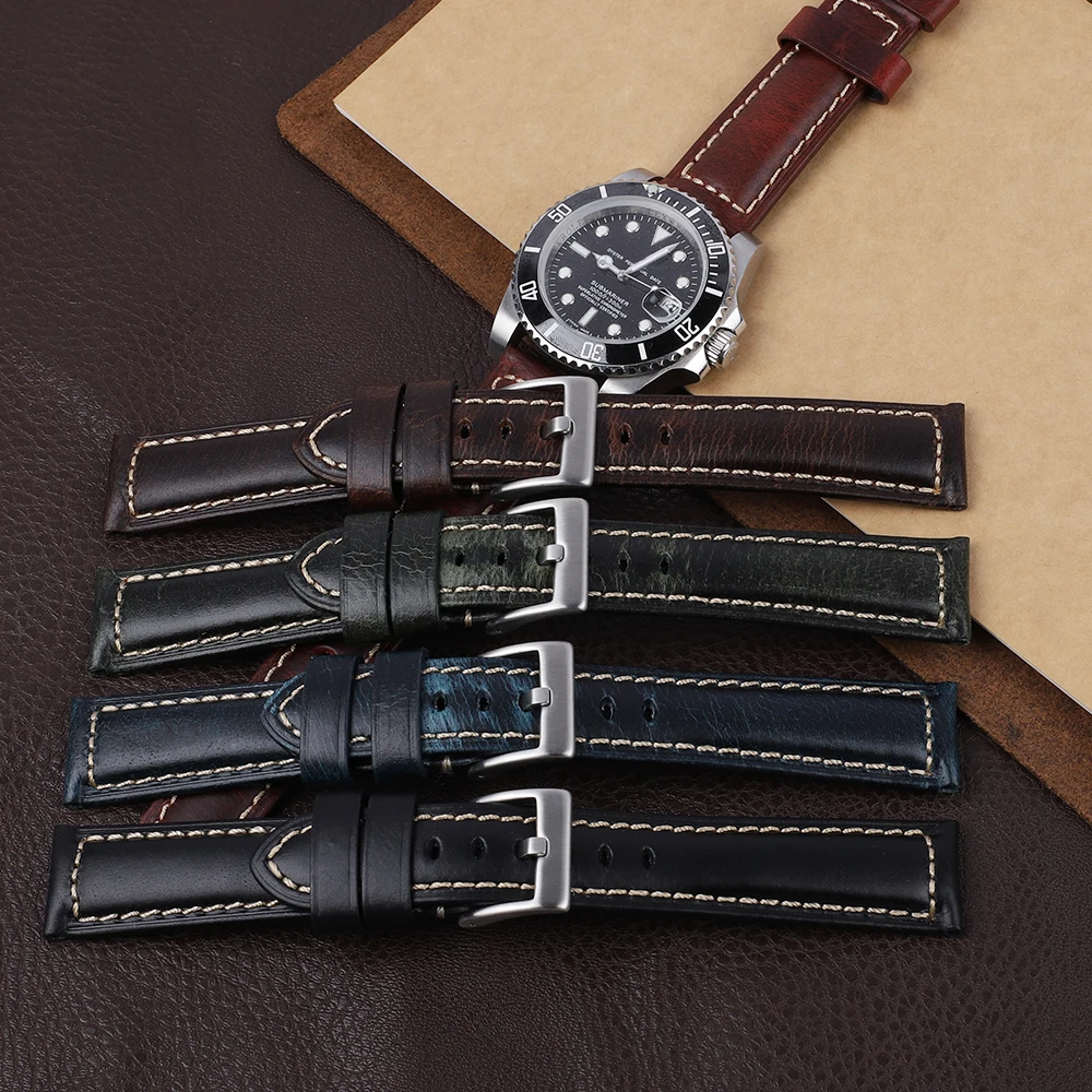 Onthelevel Genuine Leather Watchband 18mm 20mm 22mm 24mm High Quality Vintage Crazy Horse Watch Strap Bracelet Watch Accessories