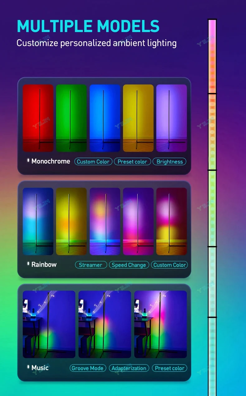 Heightening 180CM Smart Floor Night Light RGBIC Tuya Smart APP Remote Control Nordic Stand Floor Lamp Mood Light For Game Room