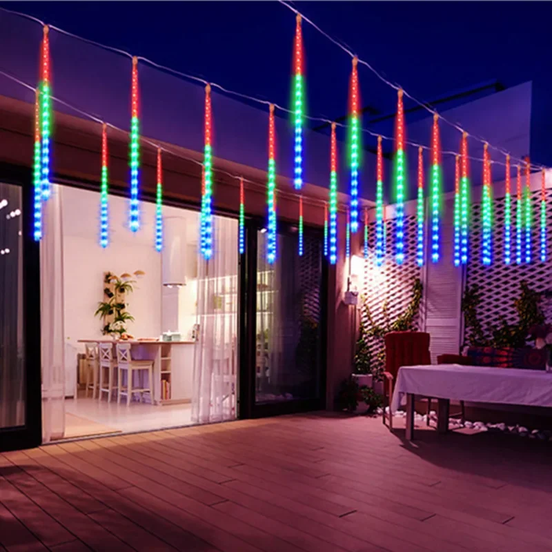 Outdoor New Year Garden Lights 1/2/3/4 Set Meteor Shower Rain String Lights for Street Fairy Garlands Christmas Tree Decorations