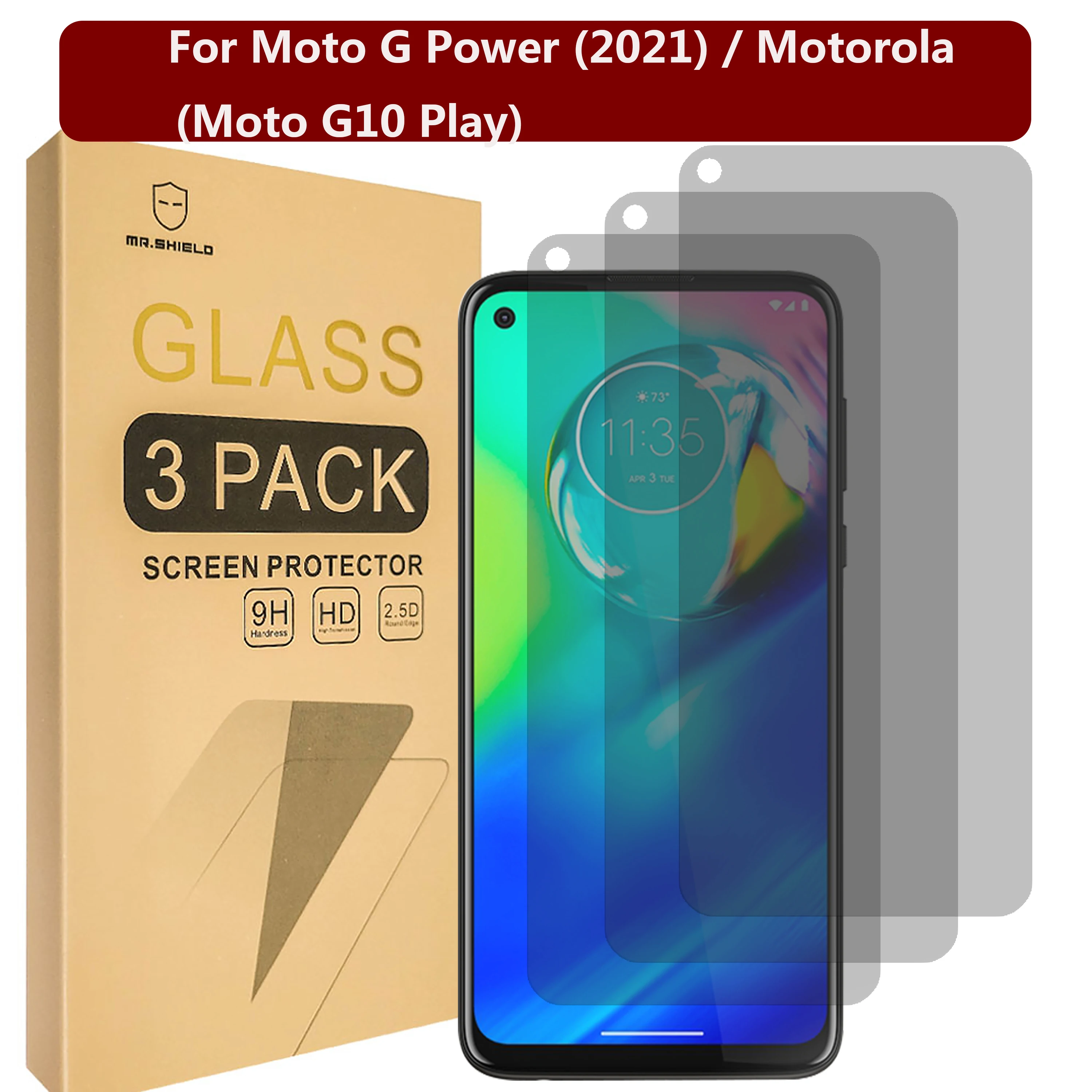 

Mr.Shield [3-PACK]Screen Protector For Moto G Power (2021) / Motorola (Moto G10 Play) [Tempered Glass] [Anti Spy]