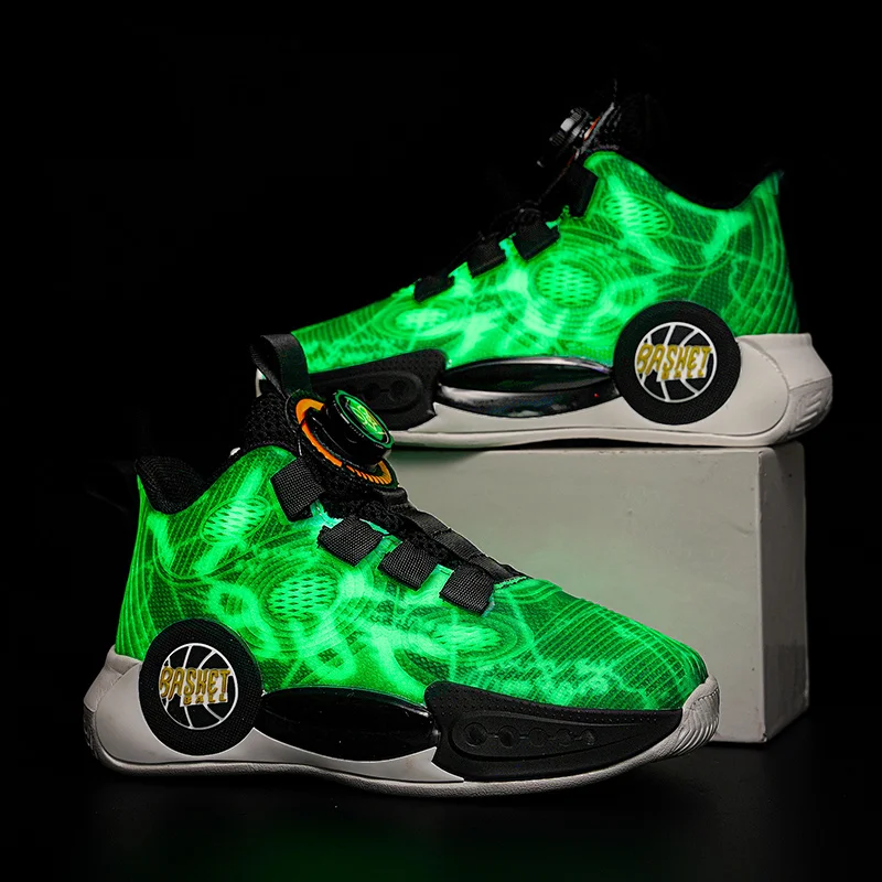 Luminous Lighted Rotating Children Basketball Shoes Comfortable for Boys Sneakers Anti Slip Wear-resistant Outdoor Sports Shoes