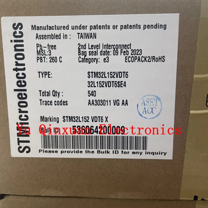 

STM32L152VDT6 Package LQFP-100, ultra low power, ARM leather -M3, 32MHz, 384KB, 48KB, new original stock