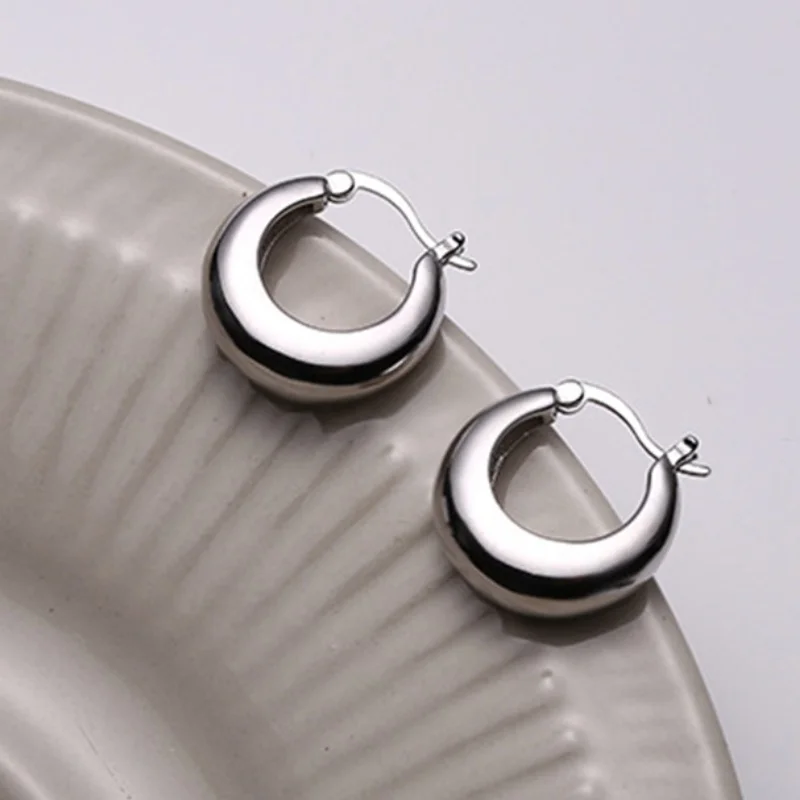 18K Real Gold-Plated Metal Chunky Hoop Earrings for Women Punk Thick Huggie Ear Jewelry Gifts