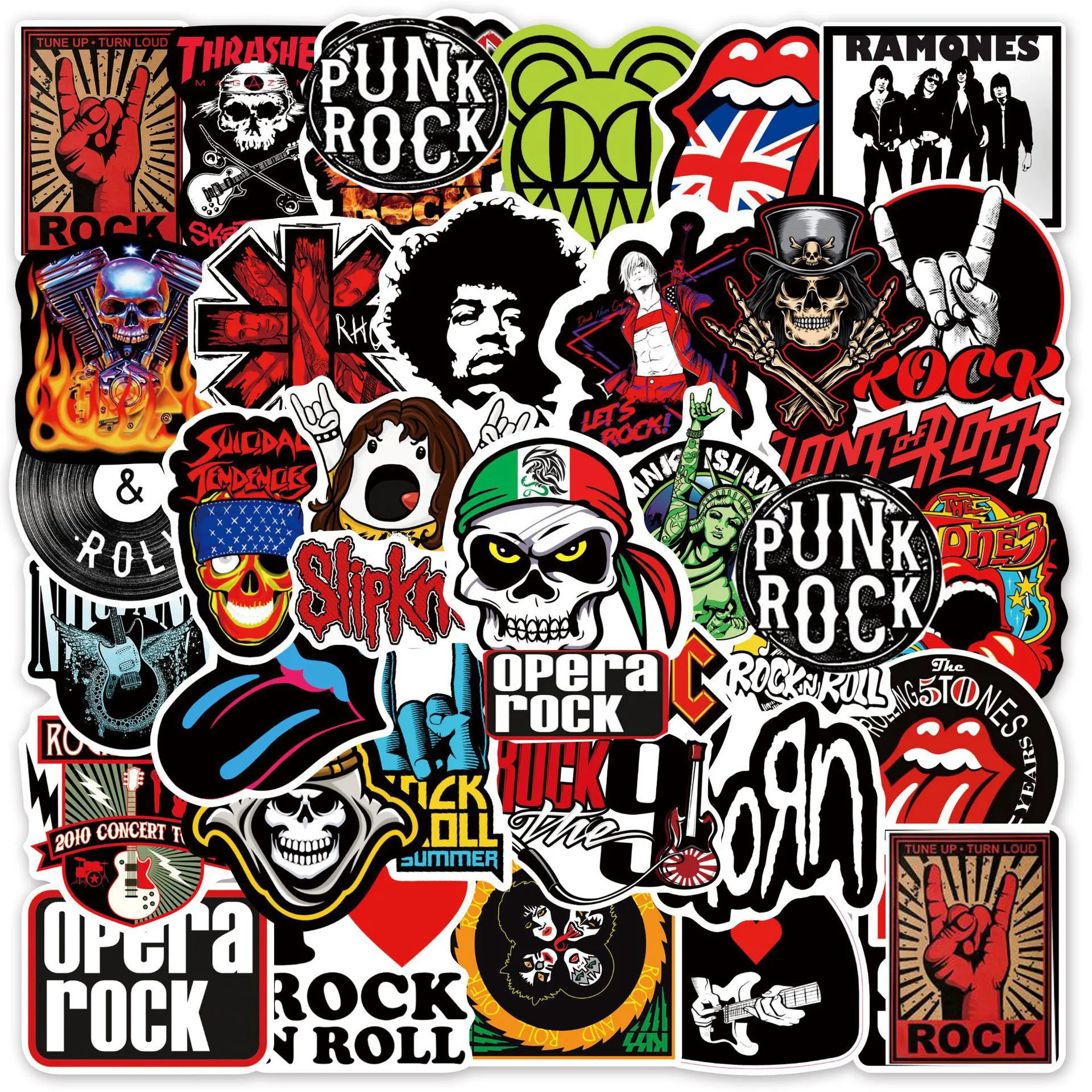 10/30/50Pcs Rock And Roll Music Band Stickers Punk Graffiti Laptop Guitar Helmet Luggage Phone Rock Stickers Children Decal Gift