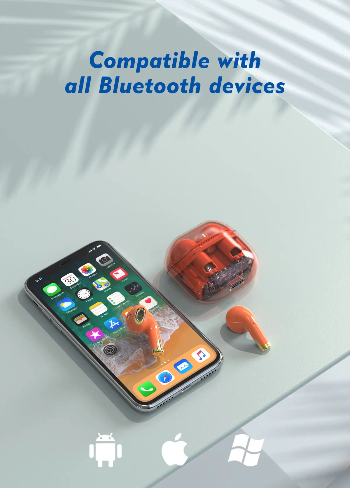 Transparent In Ear Wireless Bluetooth Headsets BT5.3 Deep Bass Earphones ENC Call Noise Canceling Headphones Stereo Earbuds