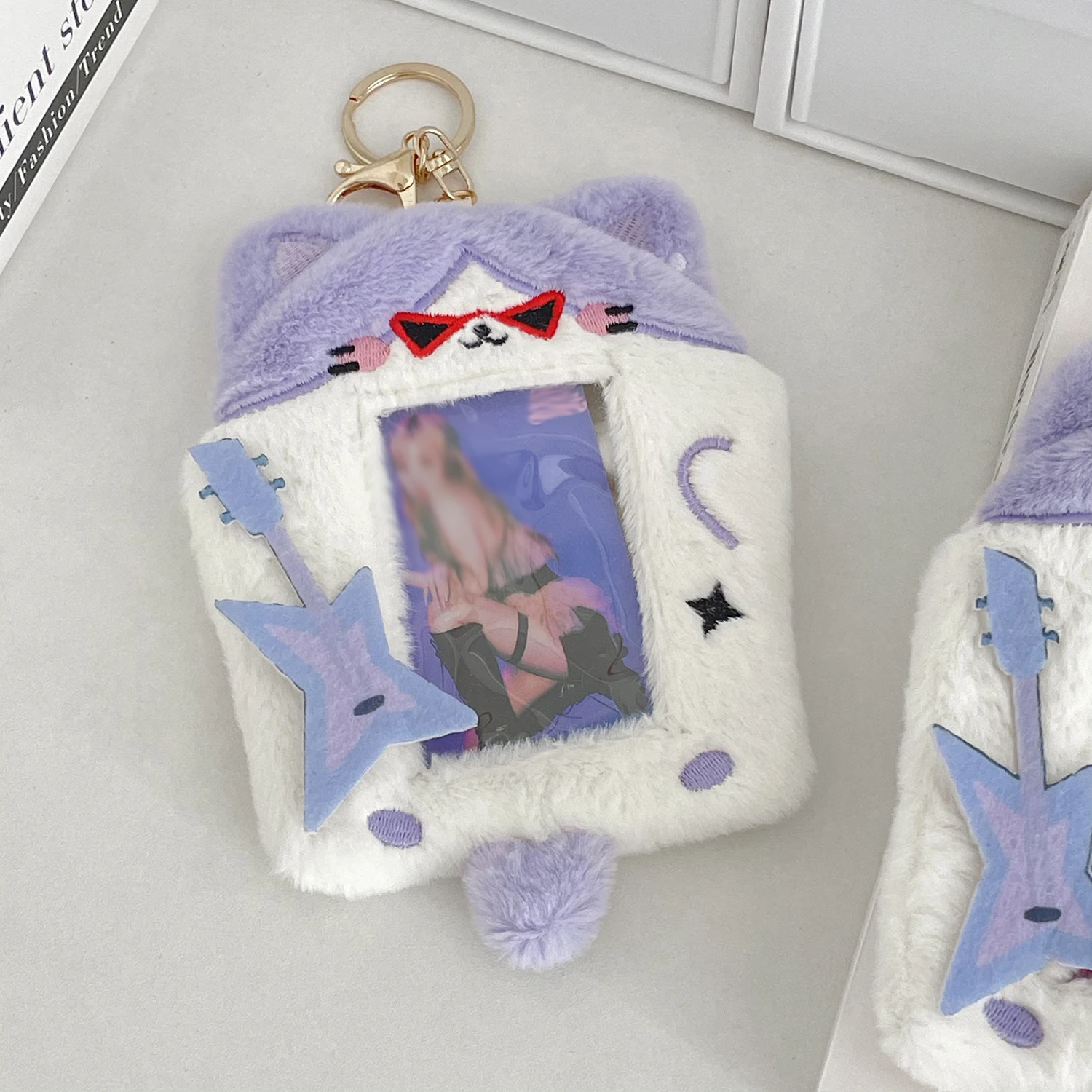 3 Inch Kpop Photocard Holder Keychain Kawaii Cardholder Plush Devil Cover Cute Aesthetic Photo Sleeve 5