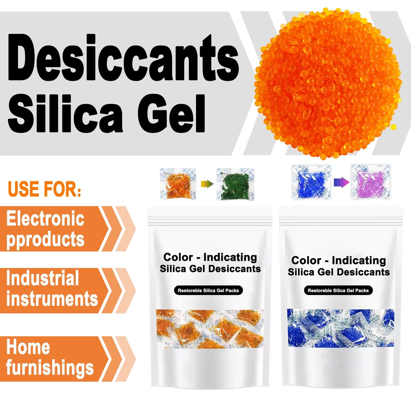 1g/5g Color-Indicating Silica Gel Desiccant Moisture Absorbers For Kitchen Storage Room Electronics 3D printer