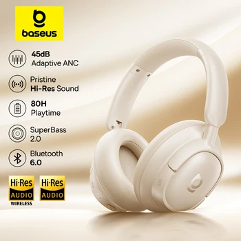 Auriculares Inalámbricos Baseus Bass EH10 NC con Bluetooth 6.0, Cancelación de Ruido de 45 dB, Auriculares Supraaurales con Audio Espacial, 80 Horas de Duración 1