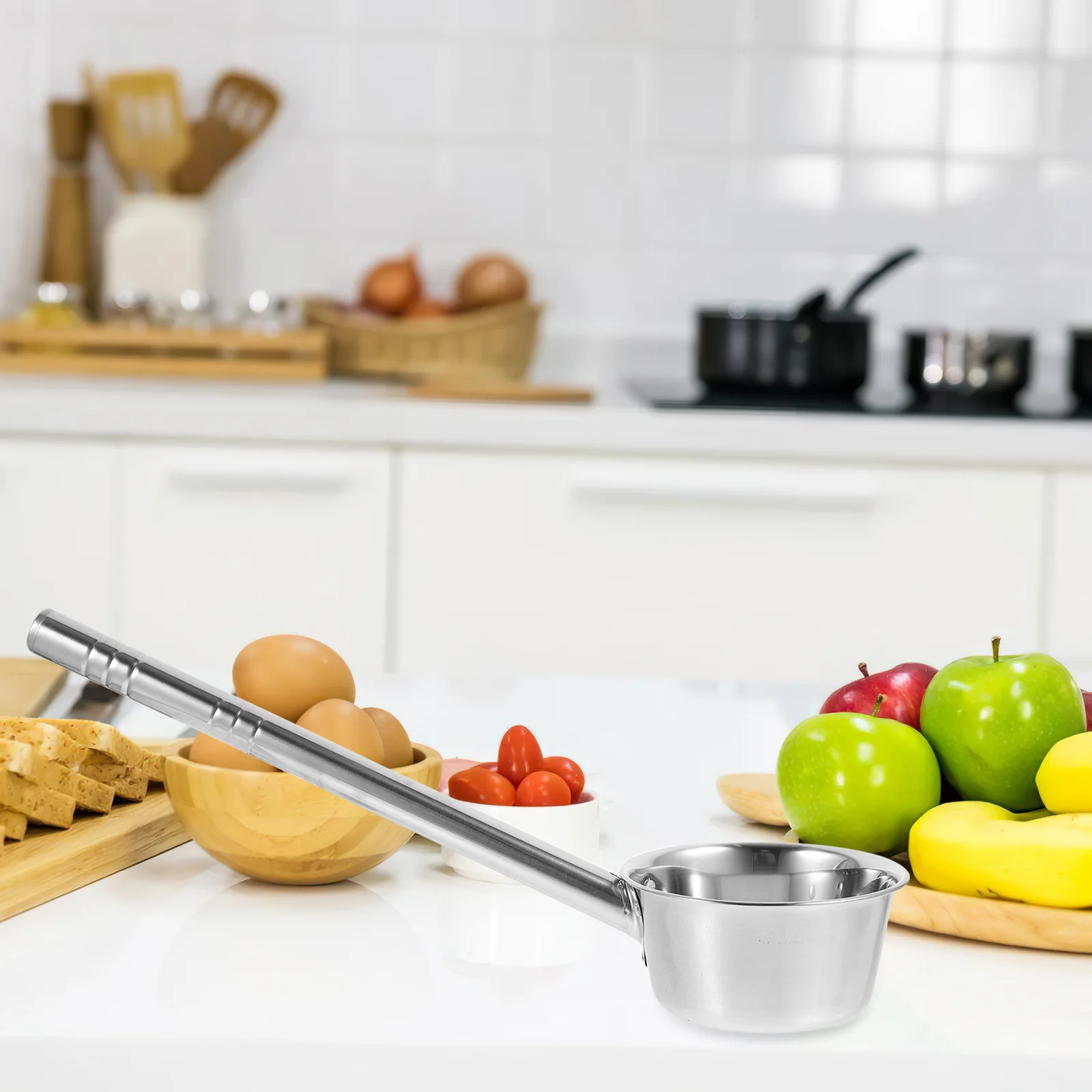 2 Pcs Stainless Steel Soup Spoon Long Handle Kitchen Gadgets Food Serving Spoon Dining Tools Water Scoops Silver Color Round