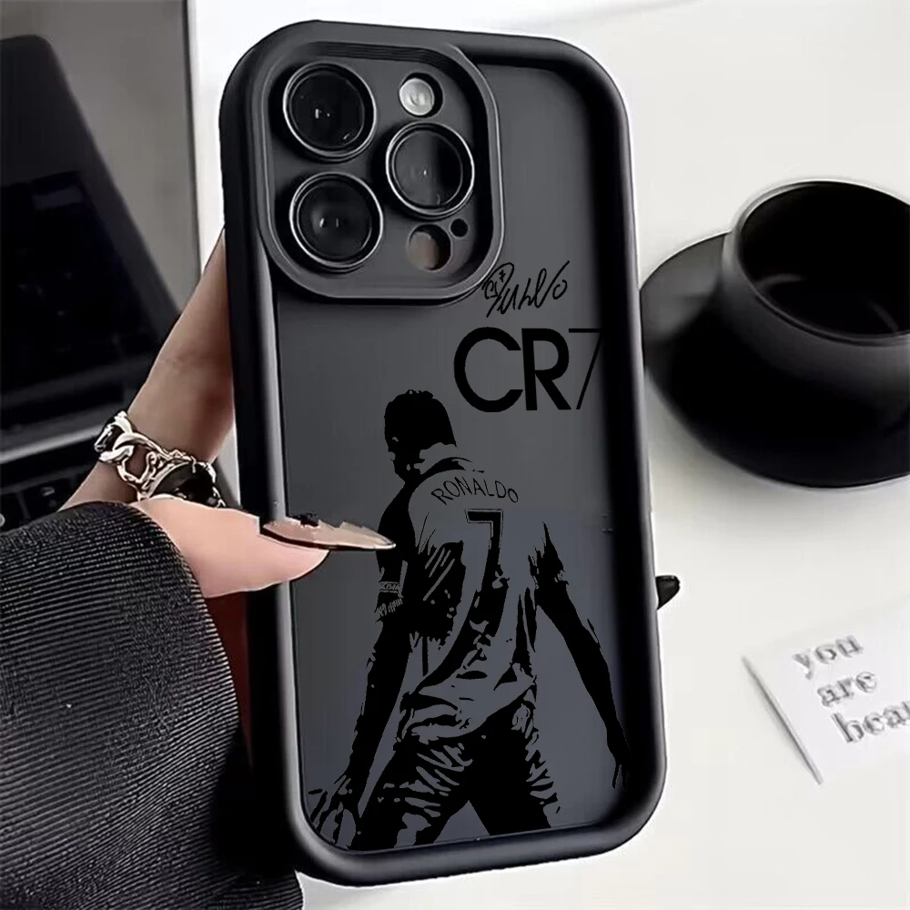 Mr. Football-funda de teléfono C-cR7-R-Ronaldos, carcasa trasera de TPU suave con correa de mano para IPhone 16, 15, 14, 13, 12, 11 Pro Max, Mini, XR, XS Plus