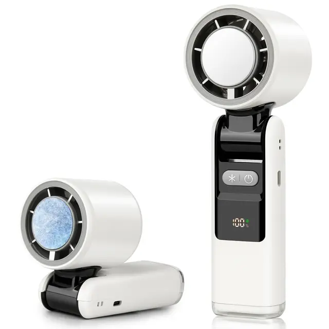 Mini Foldable Handheld Cooling Turbo Ice Fan with Flashlight & LED Display for Travel/Office, Speed(1-100) Adjustable, 4000mah 1