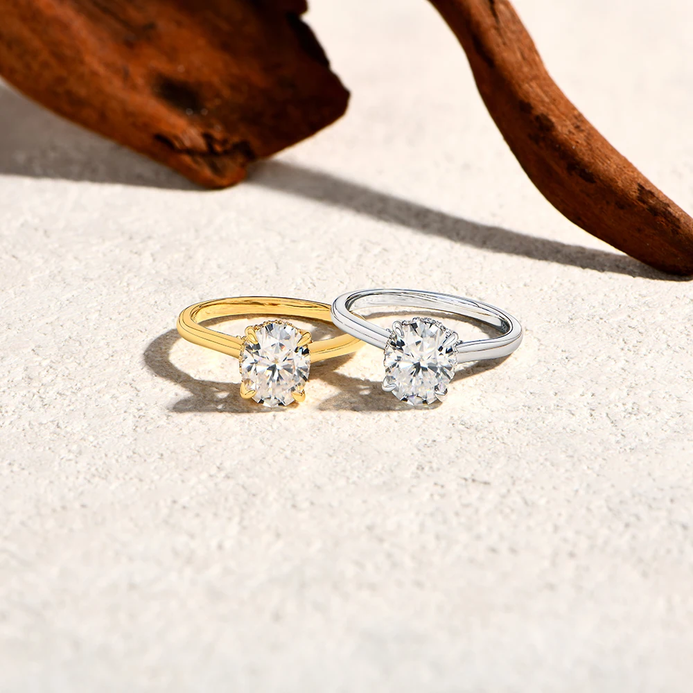 ATTAGEMS Oval Cut 9*7mm 2CT D VVS1 Moissanite Rings S925