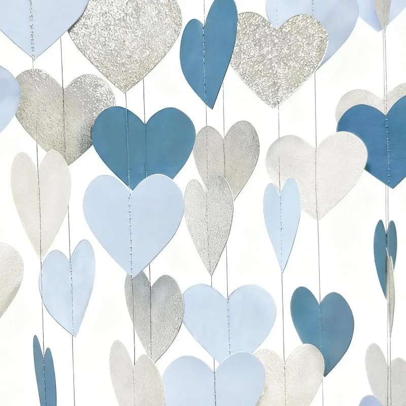 Blue & Silver Paperboard Garland for Baby Showers & Anniversaries Heart garland for baby shower