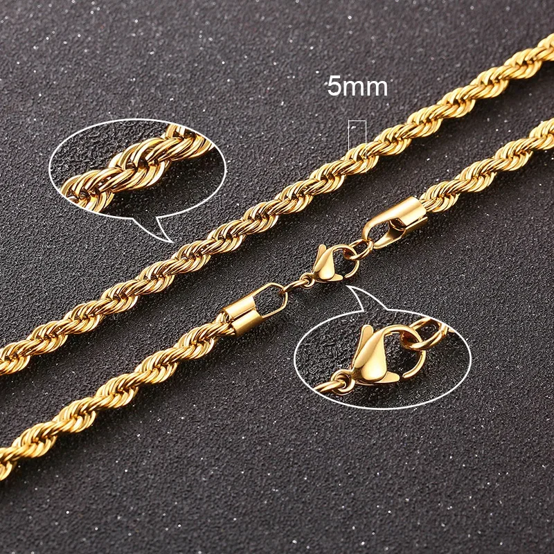 Rope Chain Necklaces 2/3/4/5/6 MM for Men Women Twisted Sigapore Links Choker Stainless Steel Jewelry