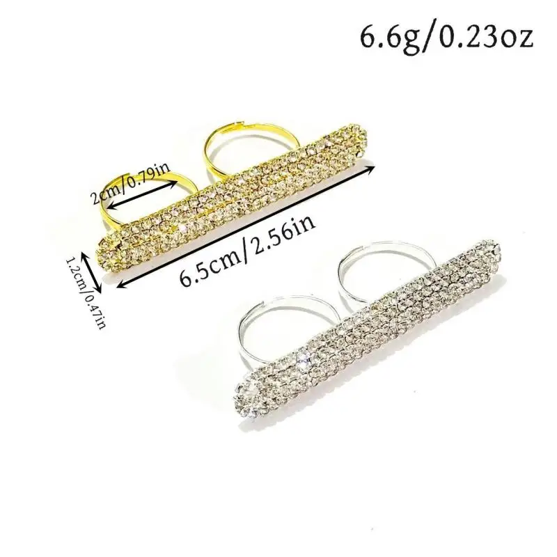 Mode Lange Bar Ring Zwei Finger Handgemachte Hand Zubehör Bling Geometrische Offene Ringe Für Frauen Party – Detail 1