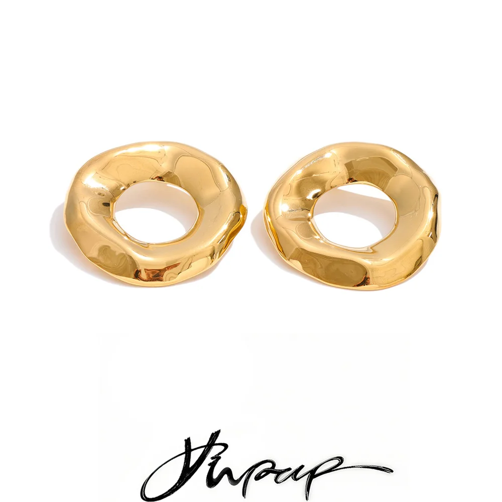 Yhpup Stainless Steel Round Hollow Minimalist Stud Earrings Daily Wear