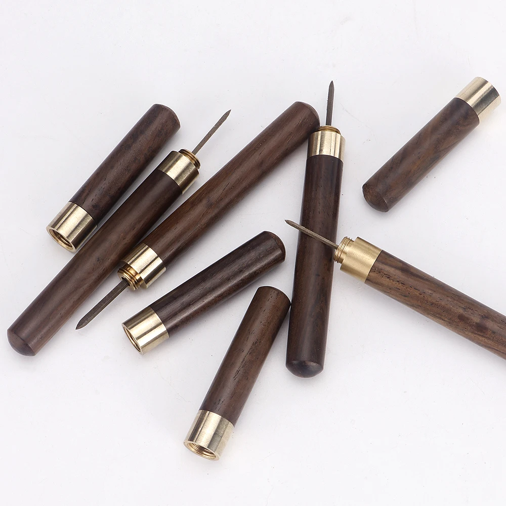 1Pcs 황동 다이아몬드 모양 나무 손잡이 가죽 바느질 송곳, 캔버스 Leathercraft 바느질 바늘 스크라이브, 레이아웃 작업 4 크기-3/4/5/6mm