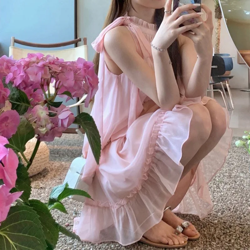 

XUAN PhD 2023 Online Celebrity's Same Princess Style Love Temperament Hanging Neck Sleeveless Dress Sweet High-grade Short Skirt