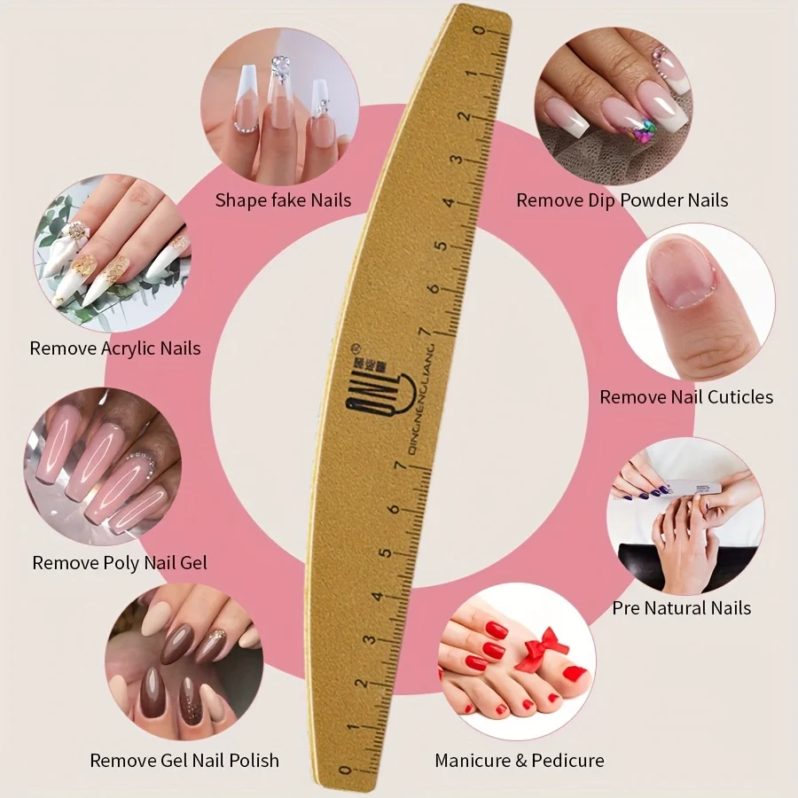Double-Sided Nail File Buffer Grit Washable with Ruler Scale Shape Templates Professional Manicure Tool for Salon Home Use