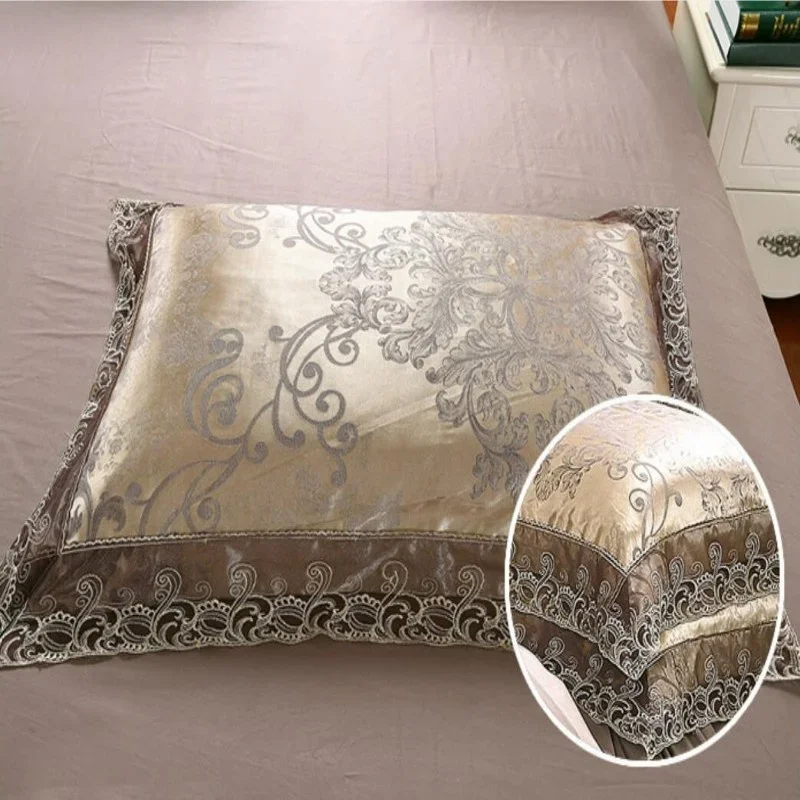 Luxury Jacquard Bedding Set Cotton Duvet Cover Lace Satin Bed Sheet Pillowcases King and Queen Size Bedspread Home Textiles 4PCs