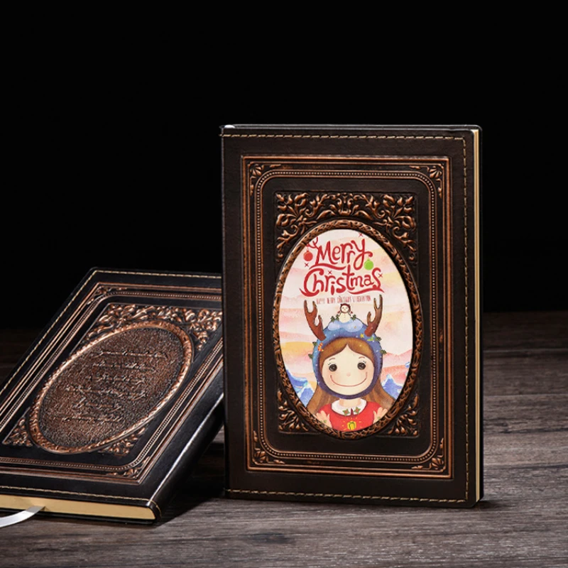 

A5 Hardcover Christmas Elf Notebook Retro European Three-dimensional Relief PU Hard Surface Office Notepad Business Gift