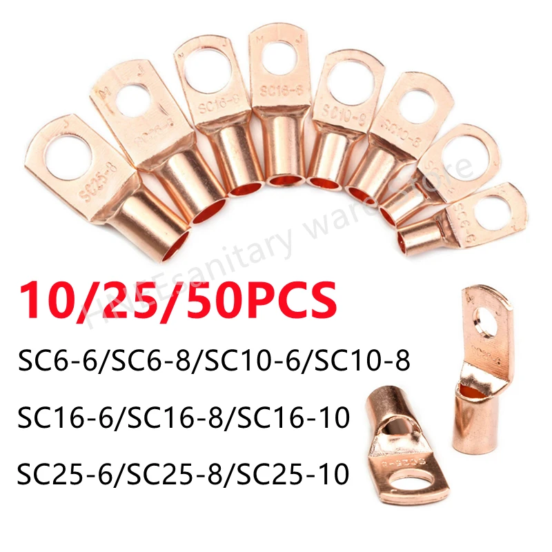 10/25/50 Uds SC tipo Terminal de punta de Cable SC6 SC10 SC16 SC25 bloque de batería de cobre desnudo agujero de terminales 6mm 8mm 10mm conector de Cable de engarzado