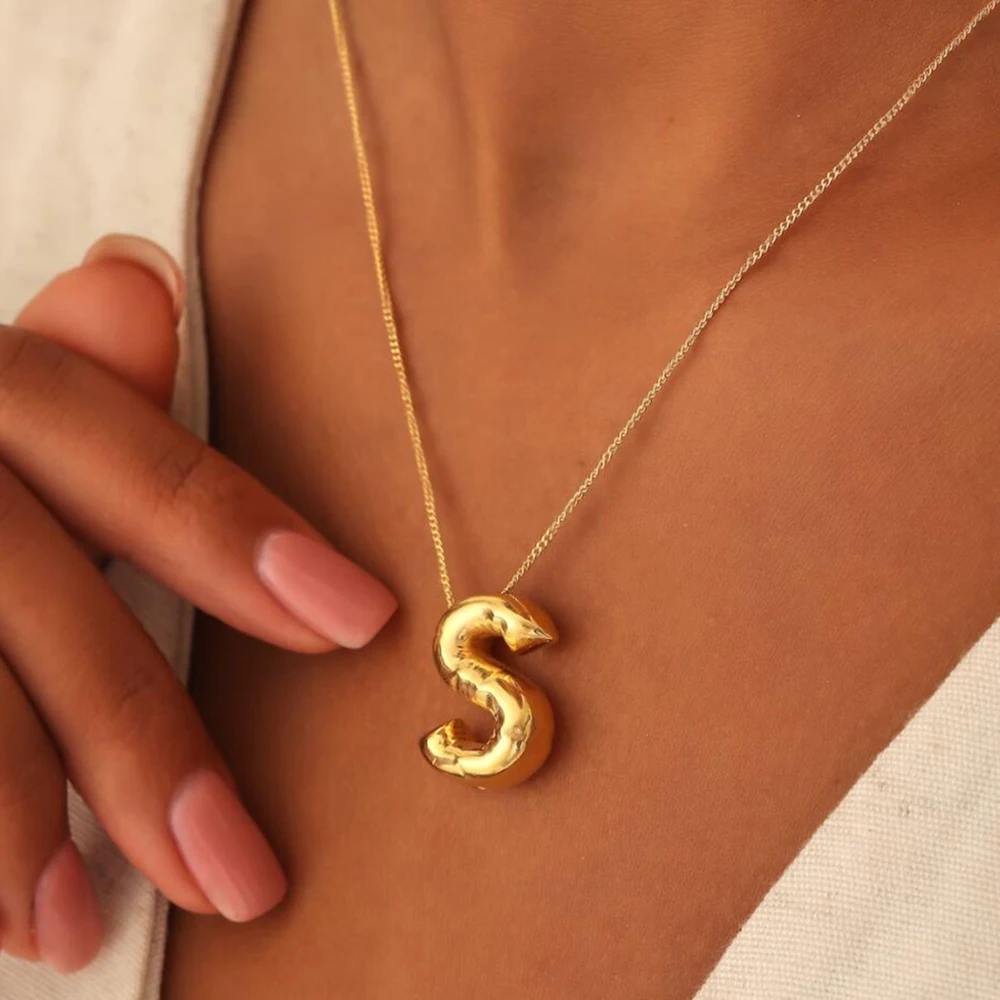 AENSOA Gold Plated Chunky Alphabet Balloon Necklace
