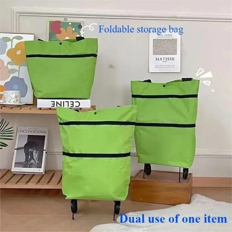 Foldable Shopping Bag with Wheels Trolley Basket Small Pull Cart Home Utility Retractable Tug Supermarket Grocery Shopping Cart