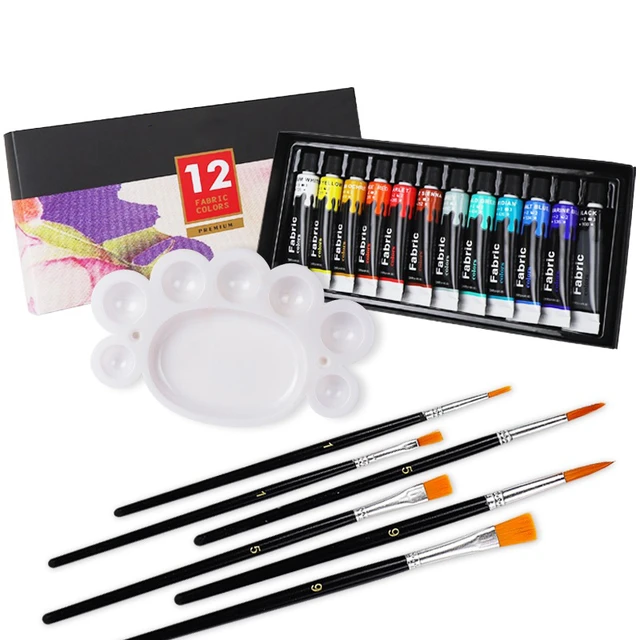 12 colors 12ml Textile Fabric Paints set Cloth painting Acrylic