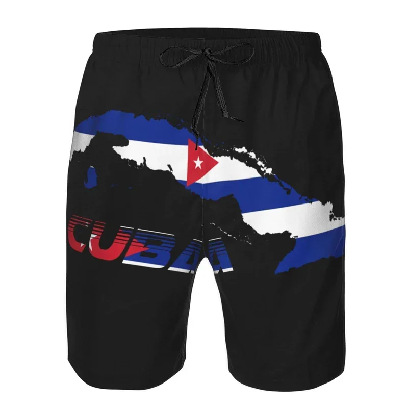 Cuban Flag 3D Printed Swim Trunks Men Cuba Pattern Beach Shorts Drawstring Quick Dry Street Loose Swimwear Surf Board Shorts 4