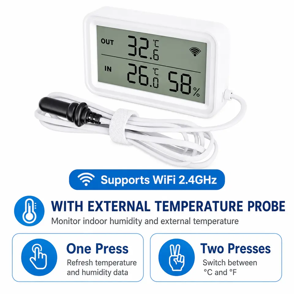 NEW Tuya WiFi Zigbee Sensor Temperature Humidity Meter Digital LCD Convenient With Smart Life Google Assistant,With External Pro image 8