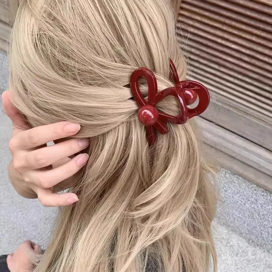 3PCS Burgundy Bow Hair Claw Set, Hair Clamps, Stylish Daily Hair Accessories, Secure Hold Updo Hair Decor