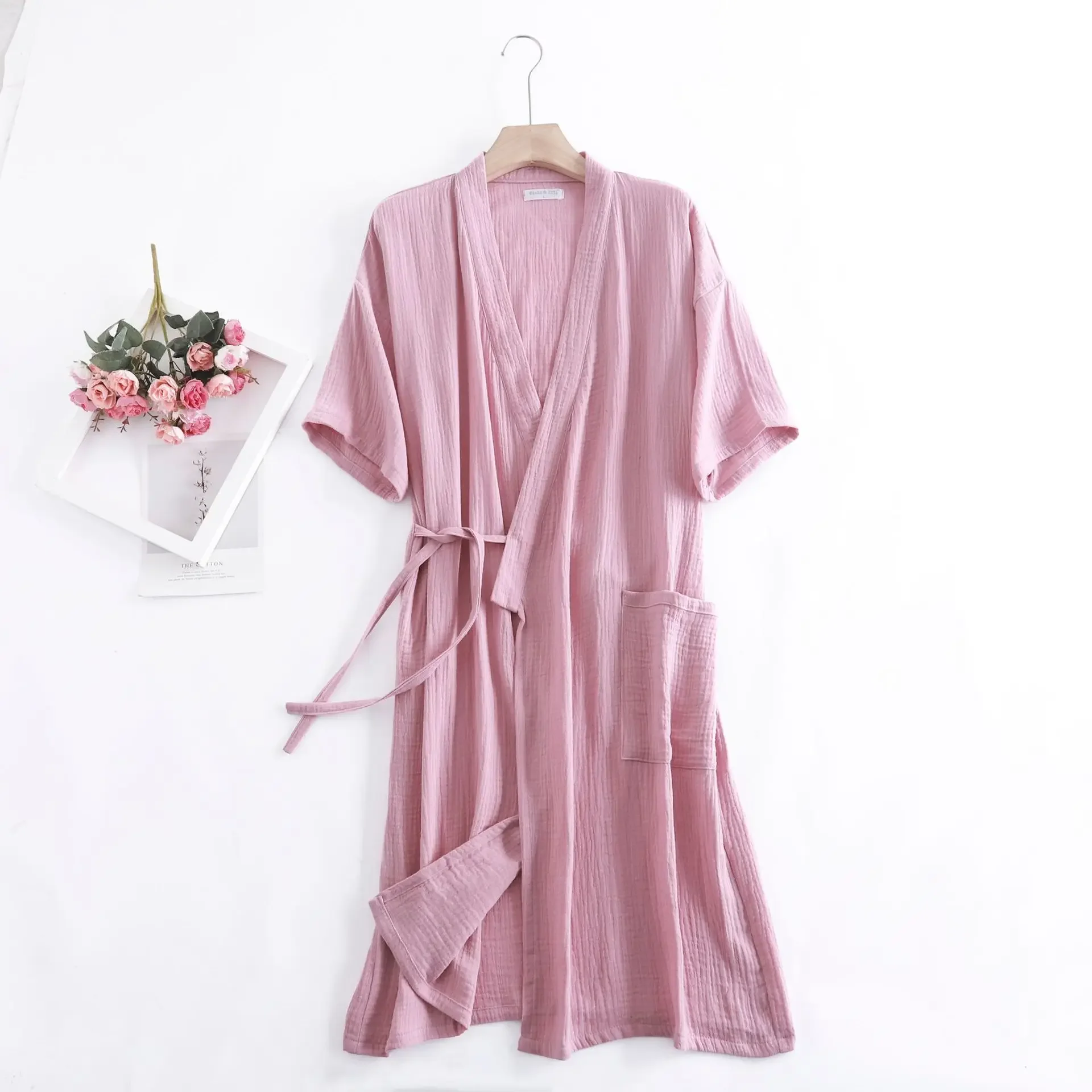 Women Dress Women Sleepwear Sleepwear Pajamas Cotton Bathrobe Summer Cotton Gauze Crepe Short Sleeve Robes For Women Men Solid Bathrobe Loose Soft Japanese-style Kimono Robe