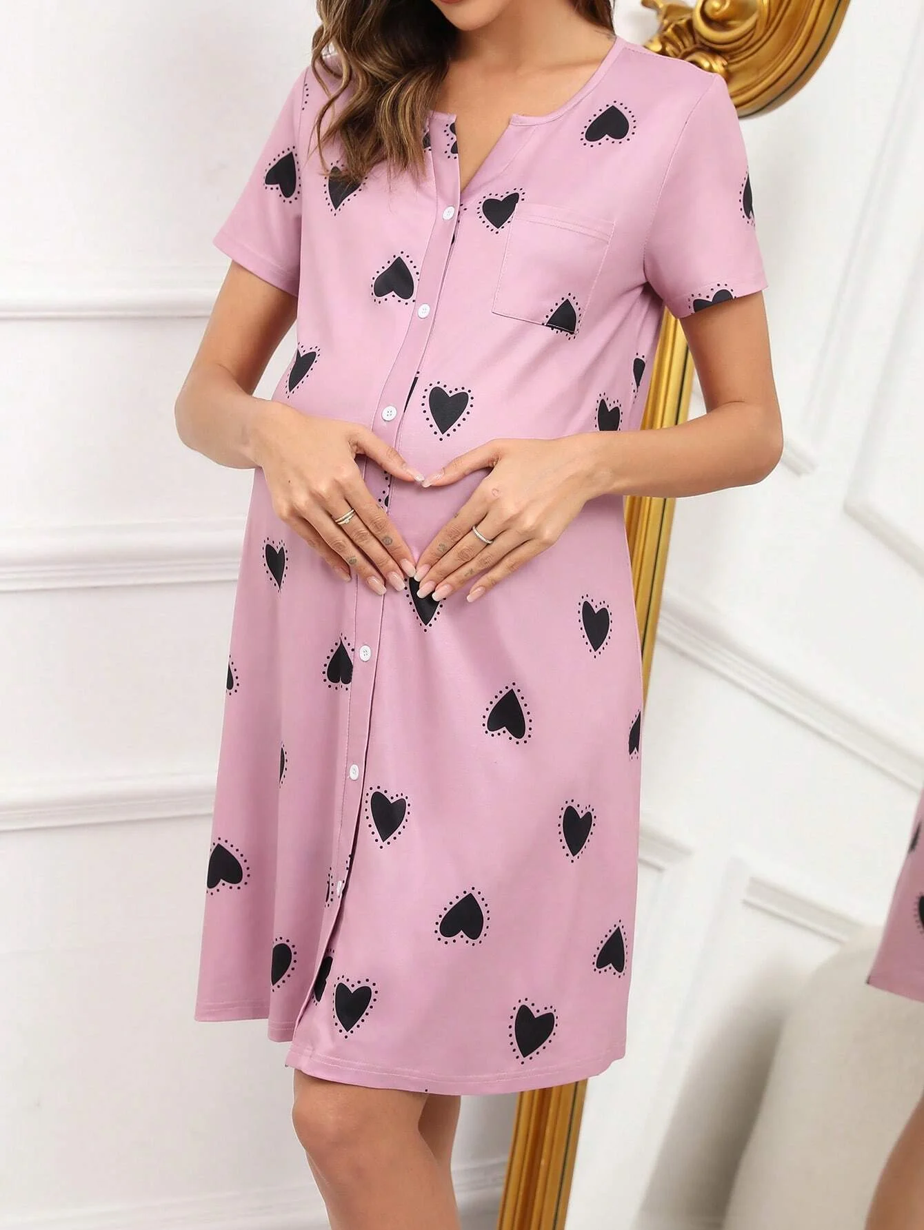 Cotton Pajama Set Maternity Nightgown Set Summer Home Clothes Set Pregnant Women's Home Pajamas Pink Short Sleeved Skirts Dresses