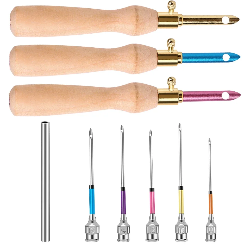 8Pcs Punch Needle Embroidery Kits with Adjustable Wooden Punch Needle Crochet Knitting Embroidery Pen DIY Tools Set embroidery kit