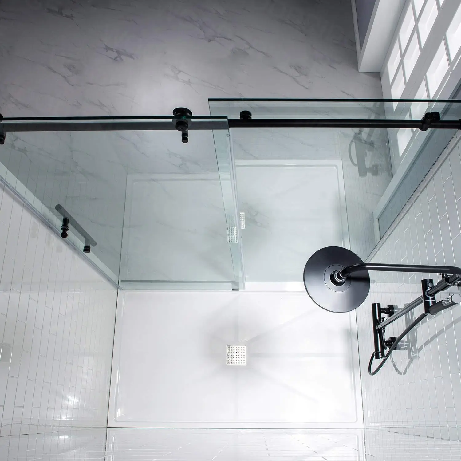 Frameless Sliding Shower Width Height Clear Tempered Glass Black Finish Designed for Smooth Door Closing Anti splash threshold 5