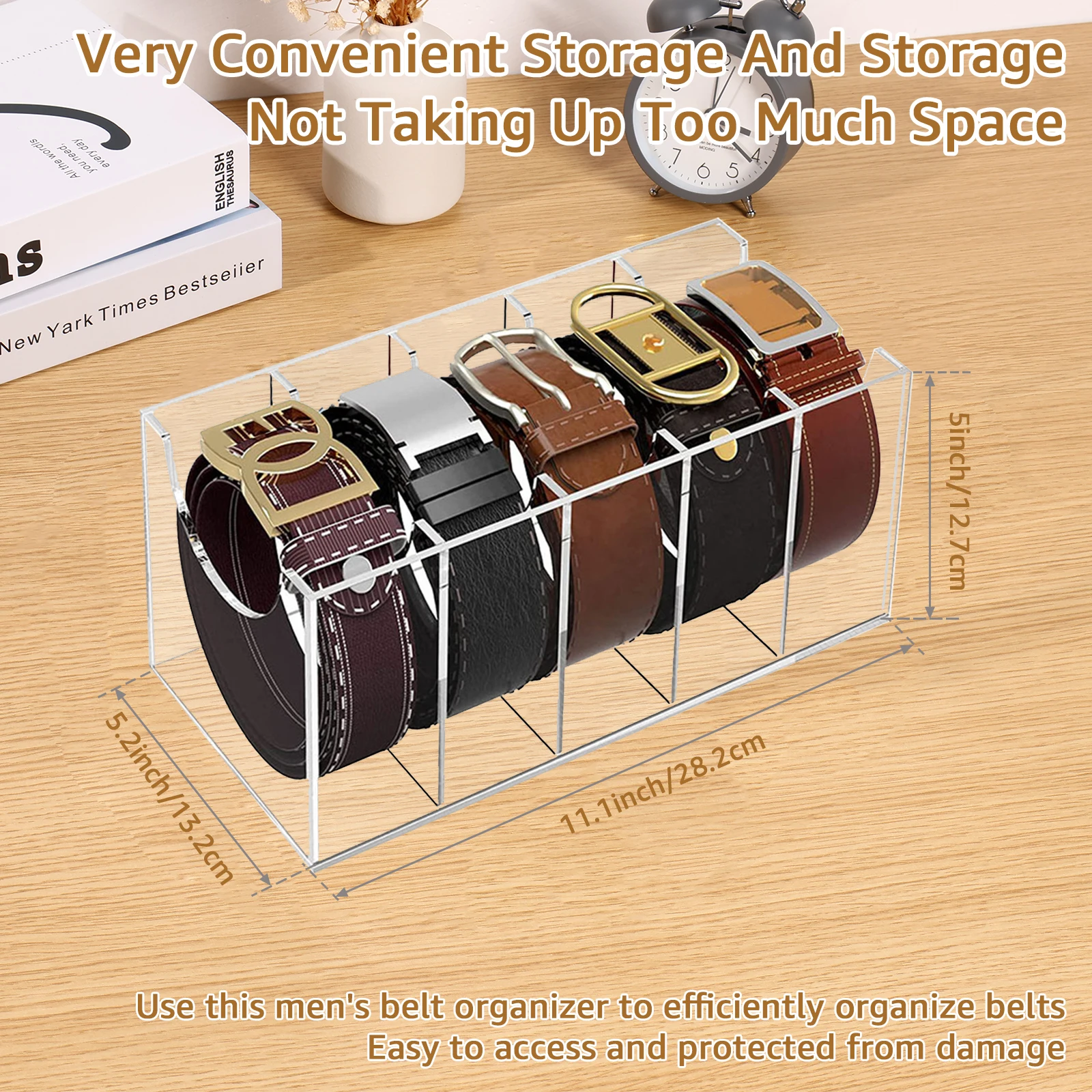 5 Grid Belt Organizer Box Transparent Acrylic Belt Display Case for Tie Bow Tie Women Men Belt Holder 3