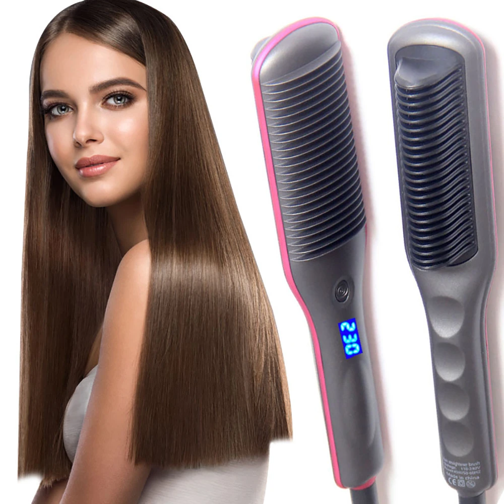 Cepillos eléctricos para alisar el cabello, plancha antiquemaduras, rizador recto, doble uso, férula alisadora, planchas con hebilla de pelo eléctricos| - AliExpress
