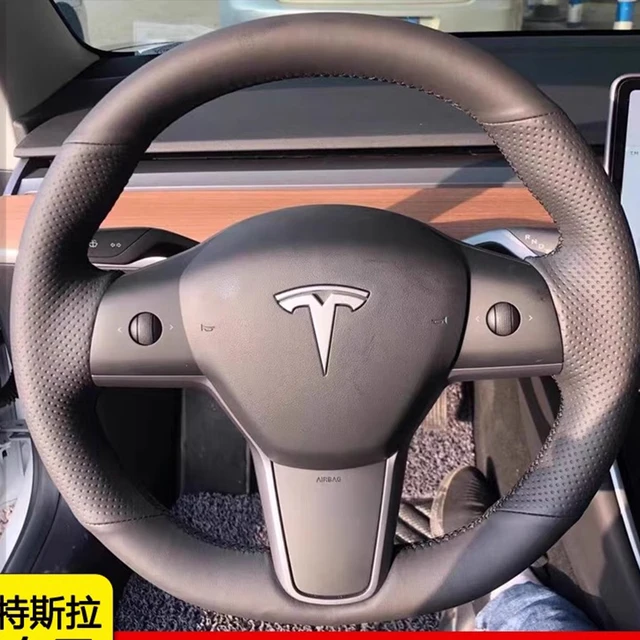 Hand Stitched Genuine Leather Car Steering Wheel Cover for Tesla Model 3 Model Y 2017-2023 Customize non-slip car accessories 1