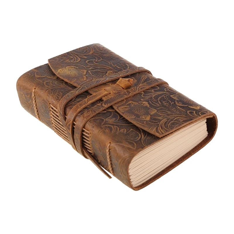 

Vintage Leather Notepad Retro Embossed Floral Notebook Journal for Friend Adult Birthday Anniversary Gift