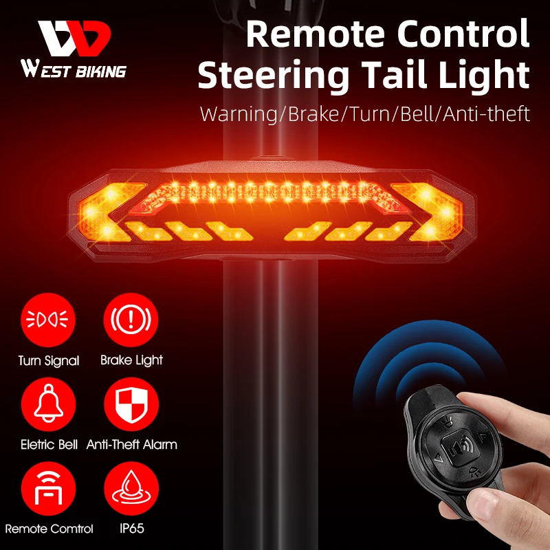 

WEST BIKING Multifunctional Anti-theft Alarm Bicycle Rear Light Smart Brake Tail Lights Type-C Charging Wireless Turn Signal