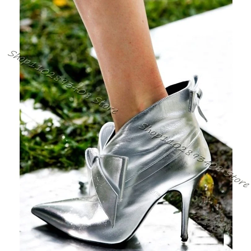 

Sliver Bow Knot Decor Ankle Boots Women Spring Pointed Toe Stiletto High Heels Boots for Ladies Dress Shoes Zapatos Para Mujere