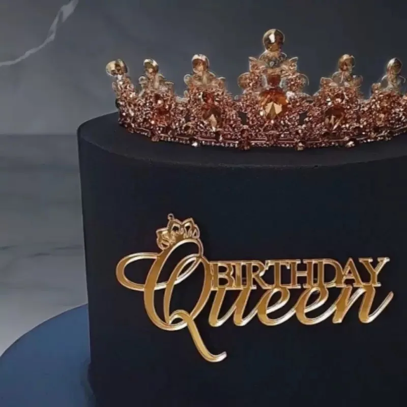 Crown Queen Happy Birthday Cake Topper Golden Silvery Birthday Cupcake Topper for Lady Party Cake Decorations 1pc