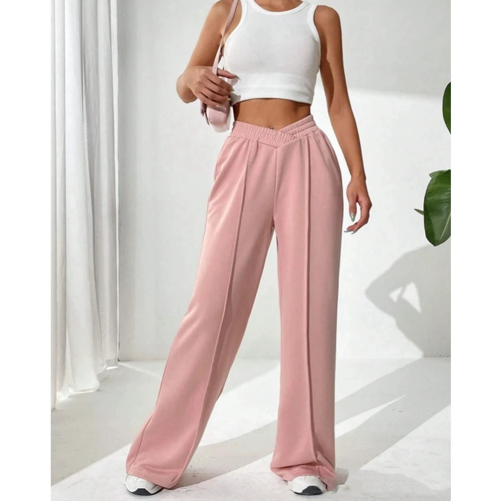 Fashion Femme Ruched Fold Wide Leg Pants Women Casual High Waist Shirred Pink Trousers Work Out Pants Streetwear Baggy Pants y2k for oppo a58 4g side buckle double fold hand strap leather phone case pink